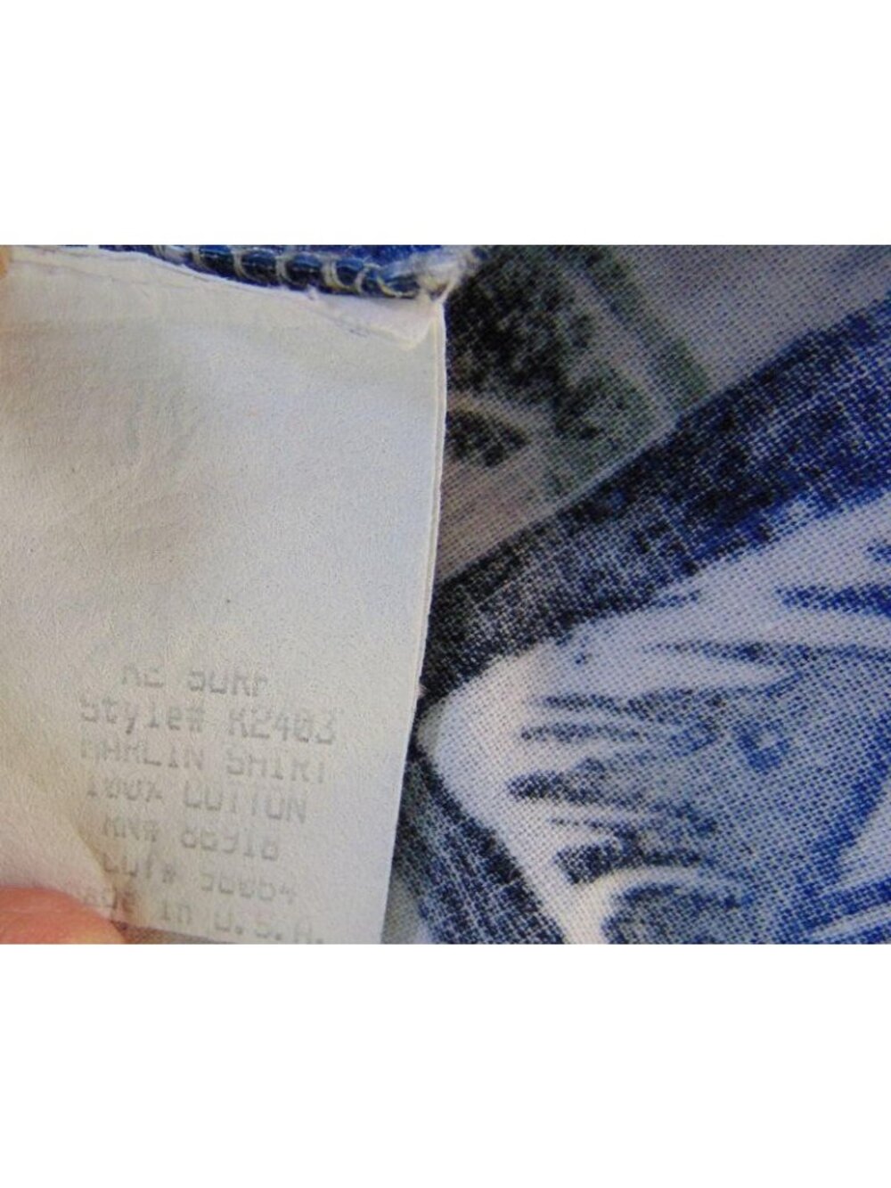 Vintage K2 Surf Mens Hawaiian Shirt L Blue White Marlin Fish Block Print Cotton - Picture 5 of 10